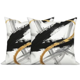 TOENGS Black and Gold Modern Abstract Velvet Pillow Covers 18x18 2-Pack