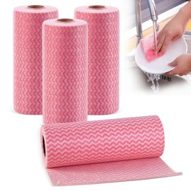 dogmoon J Cloth Roll, 4 Rolls All Purpose Cloths, 180 Sheets Disposable Cleaning Cloths, Reusable Cleaning Cloth for Kitchen Bathroom Window Soft(Red)