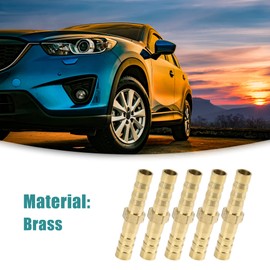ACROPIX 5pcs Universal 6mm Gold Tone Brass Barb Hose Fitting Straight Union Connector for Air Water Diesel