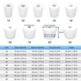 Labasics 5-Pack 6# Single-Hole Silicone Stoppers, White Tapered Lab Seal Stoppers with 0.31" Hole, Durable and Reusable Silicone Plugs for Laboratory Glassware, Airtight Sealing, and Experiments