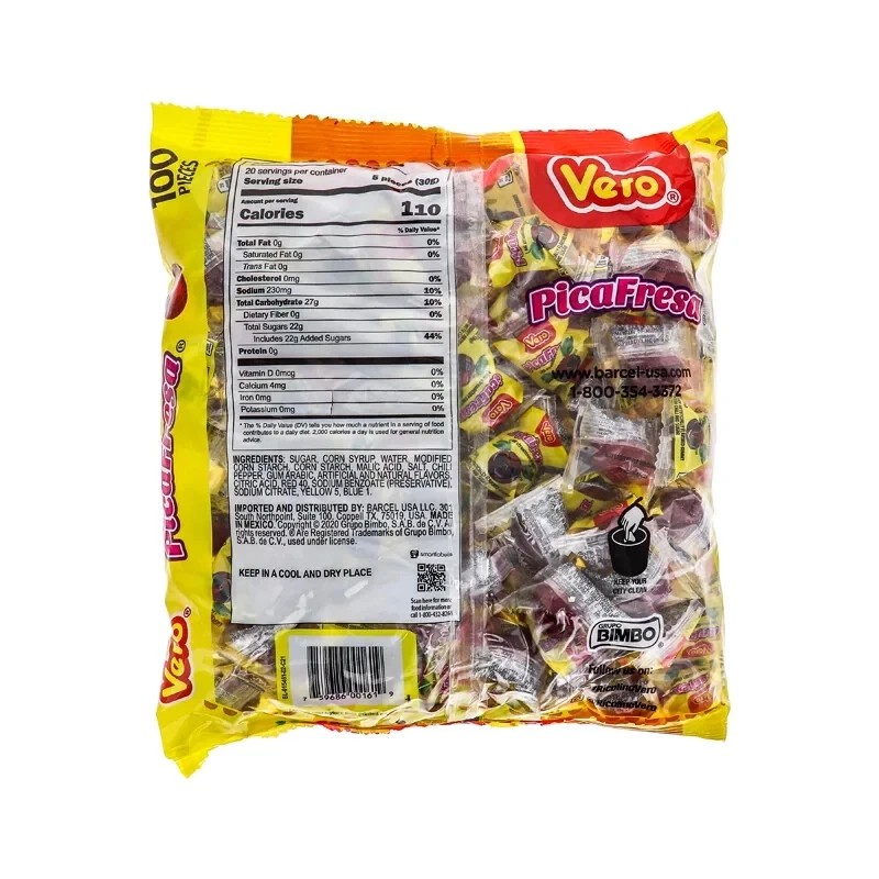 Vero Pica Fresa Sugar Candy 100ct