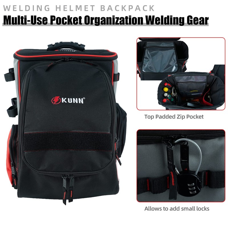 KUNN Welding-Backpack with Detachable Helmet-Bag - Durable Comfortable Tool Backpack
