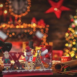 BOOSHMall Decorative for Christmas, Lettering Xmas Christmas Wooden Decoration for Table, Premium Christmas Decoration for Standing, Snowman Christmas Wooden Ornaments