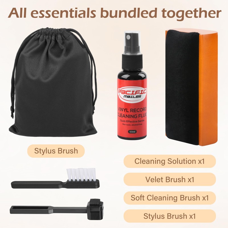 5 in 1 Vinyl Record Cleaning Solution Kit, Includes Soft