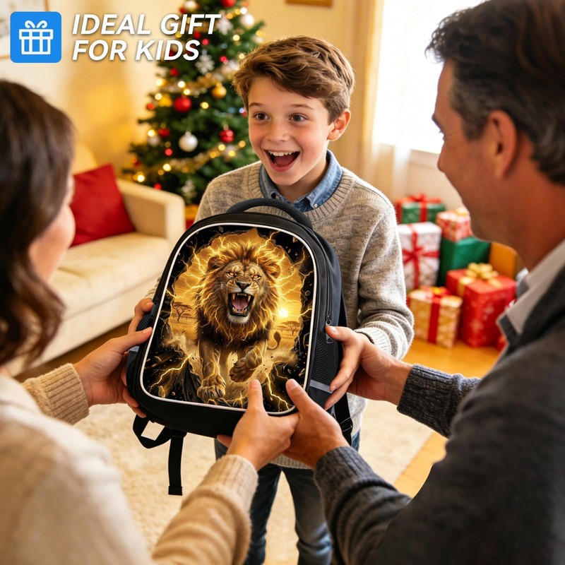 KAFFUL Kids Lion Backpack, 3D Wild Animal Bursting Design, Cool