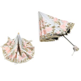LCY Womens Anti-UV Lace Embroidery Folding Sun Parasol Rain Umbrella Wedding Umbrella-Apricot