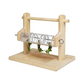 AIMALL Parrot Foraging Station with Solid Wood Perch, Acrylic Transparent Food Box, Bite and Claw Resistant, Fun Decorative Toy, 7.48x5.51x6.30 Inches