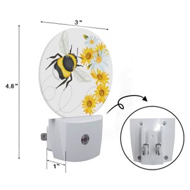 Axayaz Bee Plug in Night Light Bee Route Yellow Sunflower White Daisy Floral Auto LED Lamp Energy Saving Round Lights for Boys Girls Men Women