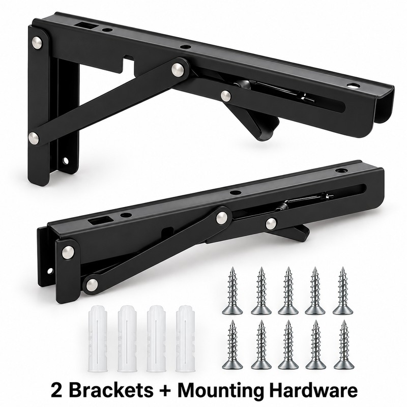 2-Pack 8 Inch Folding Shelf Brackets, Metal Wall Mounted Locking