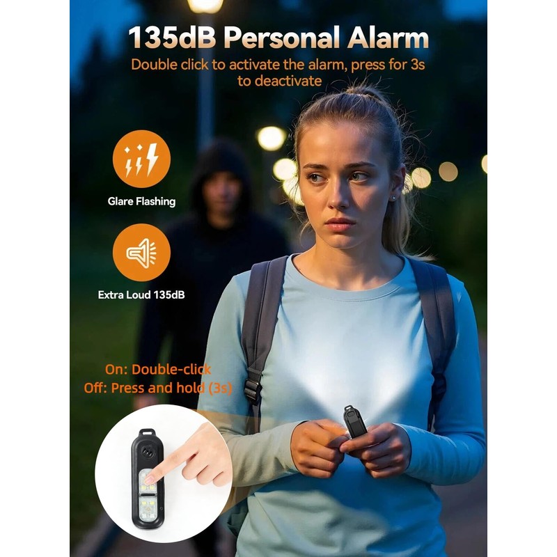 TECKNET Personal Safety Alarm 135dB with SOS Strobe Light for