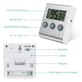 ORIA Refrigerator Thermometer, Digital Fridge Thermometer with High Low Temperature Alarm, Freezer Thermometer for Kitchen, Home, Restaurants