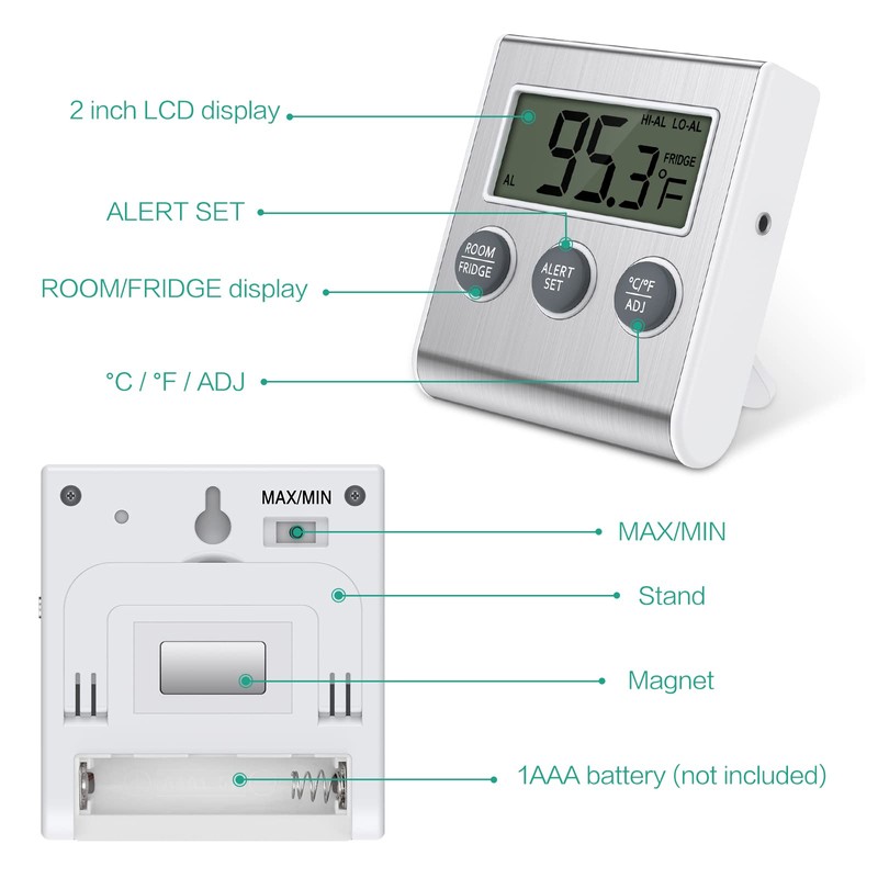 ORIA Refrigerator Thermometer, Digital Fridge Thermometer with High Low Temperature