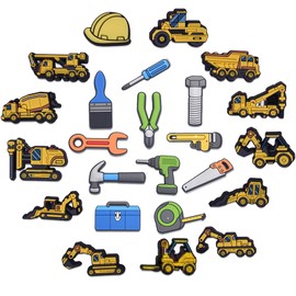 24PCS Shoe Decoration Charms Featuring Excavator and Tool Designs - Colorful Shoe Charms for Creative Footwear Customization