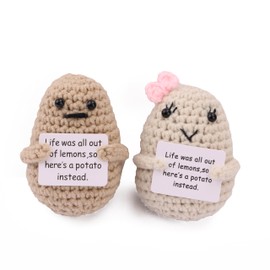 caiyjhao 2PCS Front Woven Potatoes, Mini Funny Knitted Wool Potato Toys with Front Cards, Cute and Creative Positive Life Potato Birthday Gifts to Encourage Decorative Parties (Potatoes)
