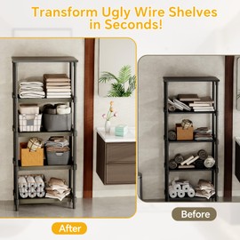 Giklux 6 PCS Wire Rack Covers for Pantry Wood Grain, 33''W * 16''D (Ready to Use) Faux Wood Shelf Covers for Wire Shelving, Rustic Closet Shelves Covering Toppers - Bathroom, Kitchen, Garage (Dark)