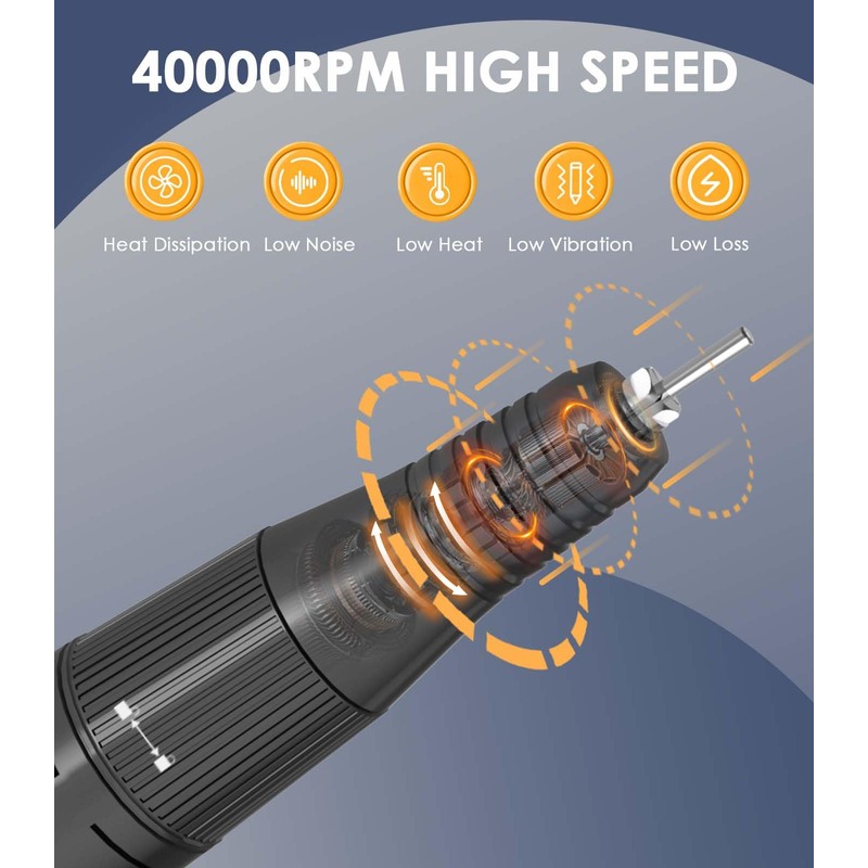 Portable Nail Drill Electric File: 40000RPM Professional Nail E-File for