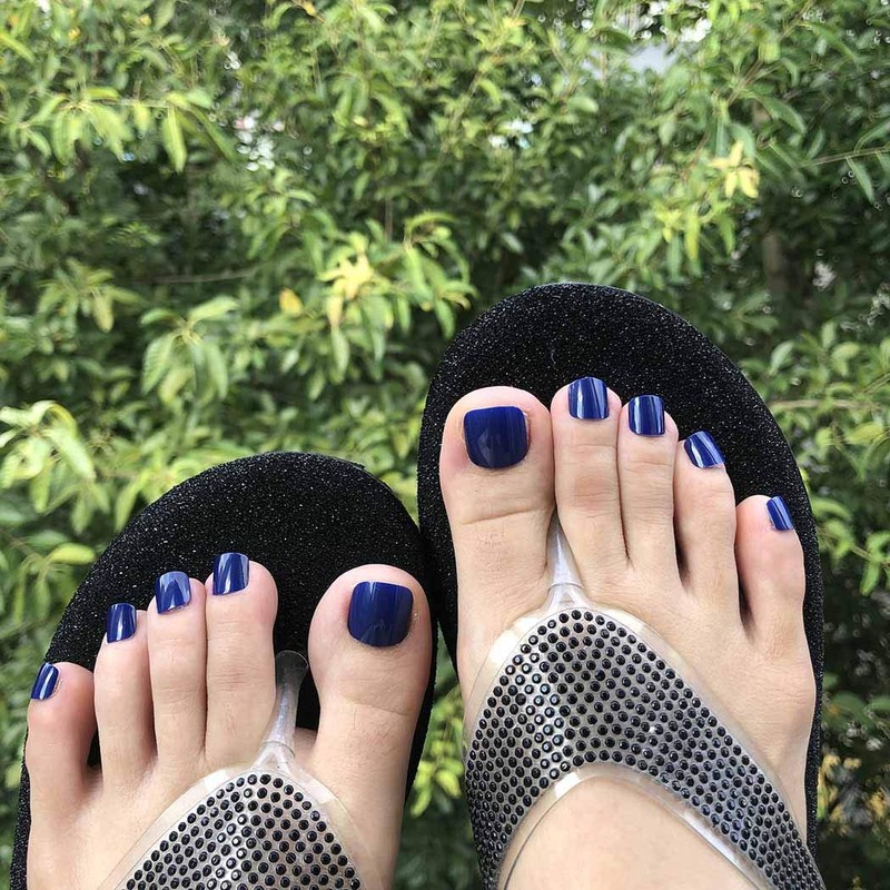 Sakytal Glossy Fake Toenails Blue Solid Color Full Cover False
