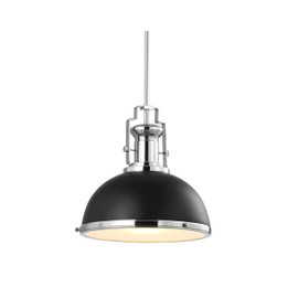 JONATHAN Y JYL9536B Homer Iron/Glass Adjustable Vintage Classic LED Pendant, 13", Black/Chrome