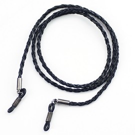 ZooooM ZM-KAWAMEGA Leather Simple Glasses, Sun Glasses, Chain, Glasses, Strap, Drop Prevention, Cord Reel,, Black
