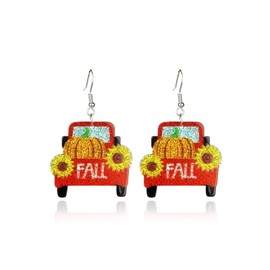 Sparkling Autumn Thanksgiving Dangle Earrings Fall Seasonal Harvest Festival Jewelry with Pumpkin Pie Maple Leaf Coffee Sunflower Designs Unique Festive Holiday Earrings for Women