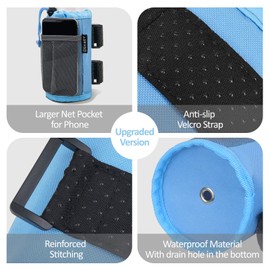 GEARV 2Pack Cup Holder for Bike, Scooter and Wheelchair, Water Bottle Holder for UTV/ATV, Walker, Golf Cart and Beach, Universal Drink Holder Accessories with Net Pocket and Cord Lock (Ocean Blue)