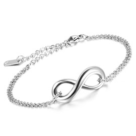 Cupimatch Women Lady Elegant Adjustable Silver Stainless Steel Love Infinity Link Bracelet 6.5-7.5" (7.3)