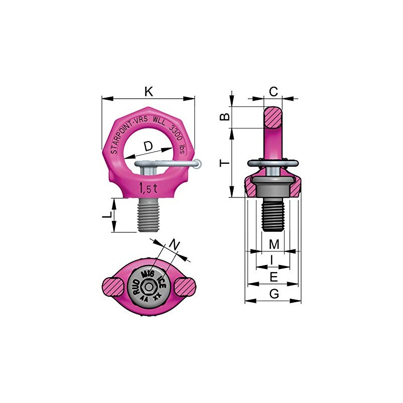 RUD VRSM12 Rotating Eye Bolt Star Point M12