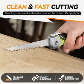 Auto Dynasty Folding Saw Handsaw Triple Ground Teeth Folding Jab Saw Drywall Saw with Oil-Resistant Comfort Grip for Drywall Wallboard Plywood Sheetrock and Plasterboard, Green