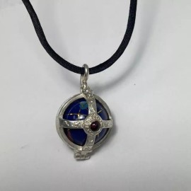 jewels of new york Natural Gemstone Inlayed Cage Charm fidget spinning vintage style charm necklace