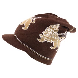 Armycrew Jamaica Rasta Lion Printed Dreadlock Deep Beanie Visor - Brown Khaki
