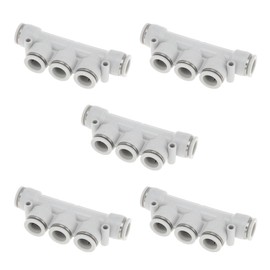 HOPESPANNER Push to Connect Air Fittings 1/2" Five Way Air Line Quick Connector Plastic 5 Pcs White Silver Tone
