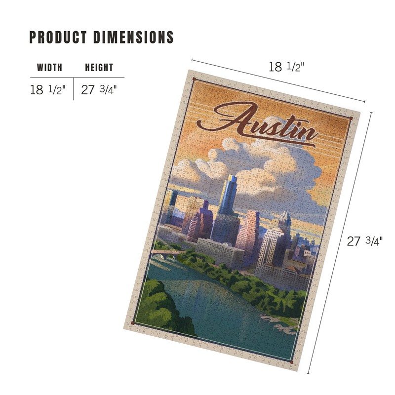 Lantern Press Austin, Texas, Lithograph, City Series, 1000 Piece Jigsaw