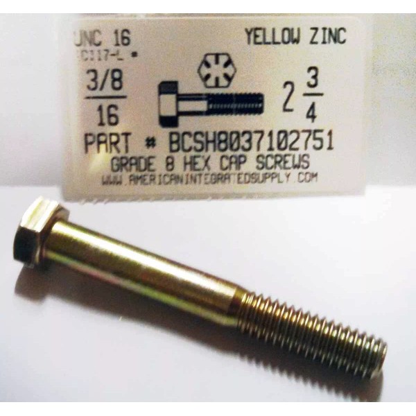AMERICANINTEGRATEDSUPPLY.COM 3/8-16x2-3/4 Hex Head Cap Screws Grade 8 Steel Zinc