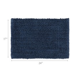 Jean Pierre New York 100% Chenille Cotton Skid Resistant Plush Bath Mat - 17"x24" Bathroom Rug - Navy Blue