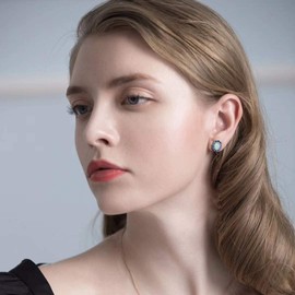 CiNily Sterling Silver or White Gold Plated Opal Stud Earrings With Orange Garnet/Green Quartz Birthstone Earrings Hypoallergenic Jewelry Gift for Women 10mm-12mm, white gold-plated-brass, Created