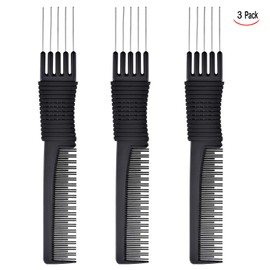 Iwobi 3 Pack Black Carbon Lift Tease Combs with Metal Tines Salon Tease Back Combs Styling Hair Comb for Men and Women
