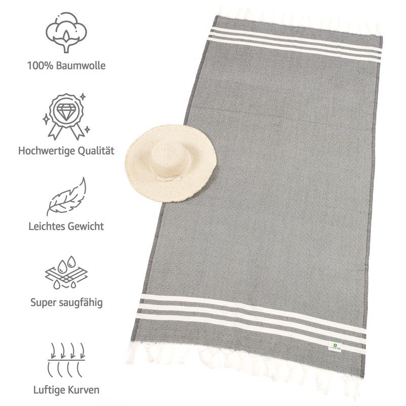 Hammetex Peshtemal Hand Towel, 100% Cotton, 95 x 185 cm,