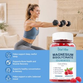 Magnesium Bisglycinate Gummies 400mg, Chelated Magnesium Bisglycinate for Adult - Vitamin C, D3 & B6, for Sleep, Calm & Relaxation, Muscle & Energy - Raspberry Flavor, 60 Vegan Gummies
