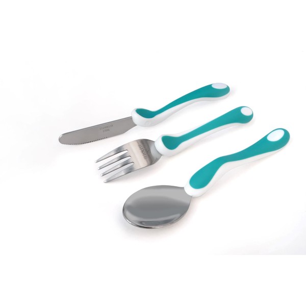 Toddler Training Cutlery 3pc Set with Clever Grip - Teal/White