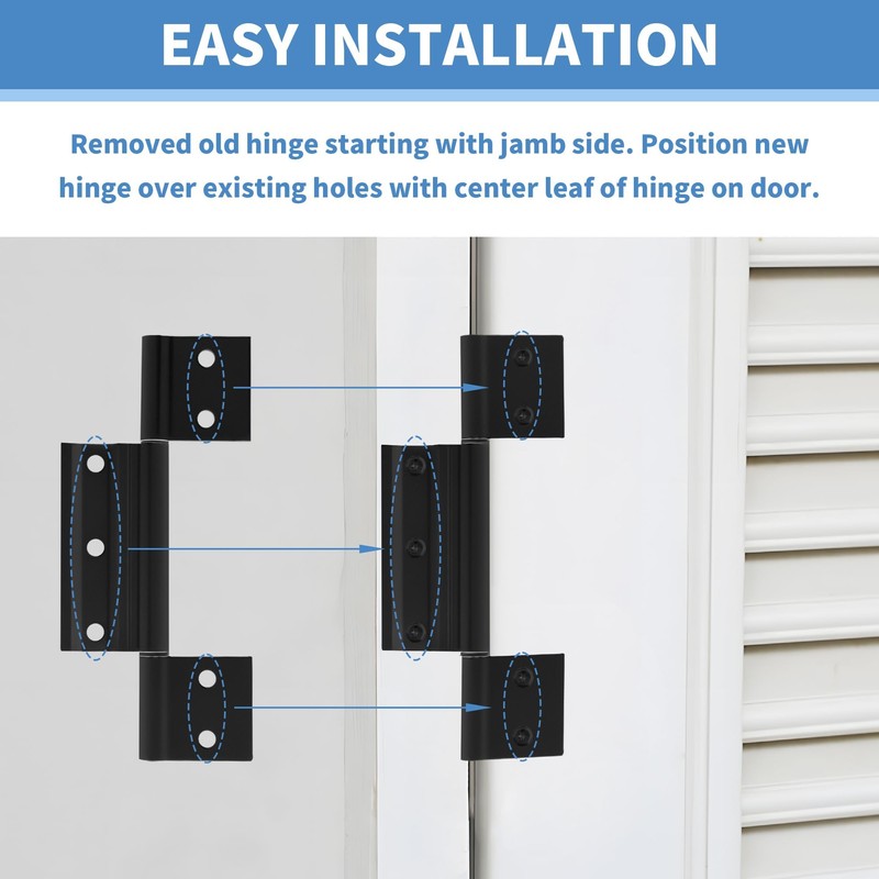 BANLIN 3Pack Screen Door Hinges Black Aluminum 1/8 inch Grooved