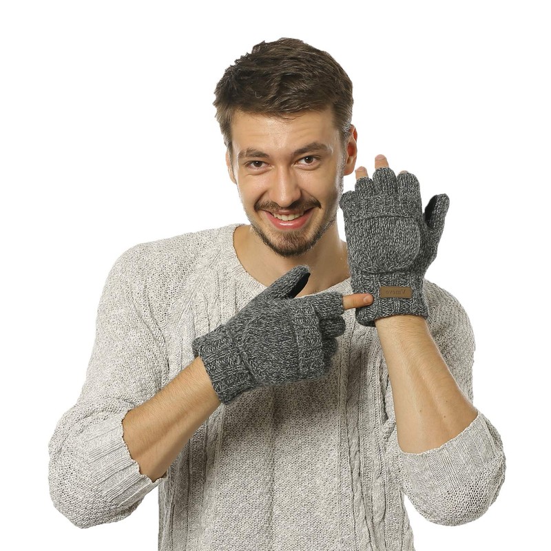 ViGrace Winter Knitted Convertible Fingerless Gloves Wool Mittens Warm Mitten