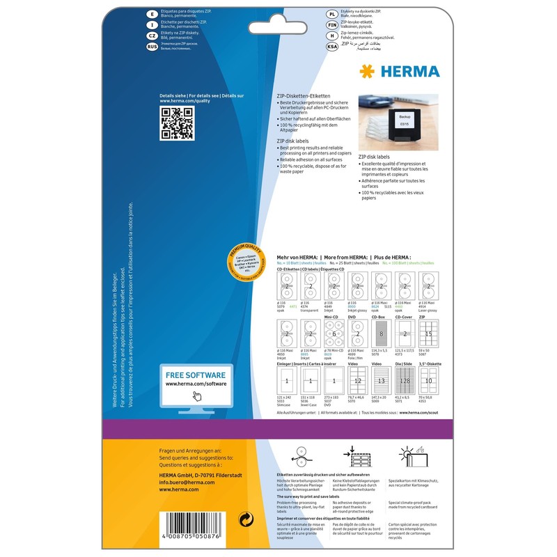 HERMA 5087 Disketten Etiketten 3,5 Zoll, 25 Blatt, 59 x