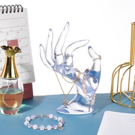 PandaHall Jewellery Stand Hand Holder, OK Shape Hand Ring Holder, Elegant Bracelet Holder, Jewellery Support Watch Stand, Wedding Showcae for Main Retail Display Organisation, Transparent