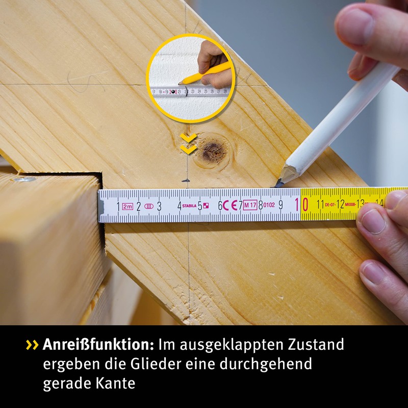 Stabila Series 400 Wooden Folding Ruler, Straight Edge for Marking,