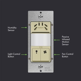 TOPGREENER Humidity Sensor Switch with PIR Lighting Motion Sensor, Neutral Wire Required, Air Moisture Detection for Ventilation Fan, Bathroom Fan Automated Control, UL Listed, TDHOS5-I, Ivory