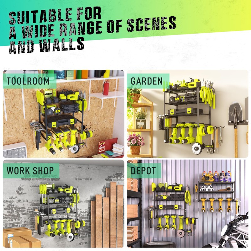 SUNALLY Power Tool Organizer, 4 Drill Holder Wall Mount, Garage