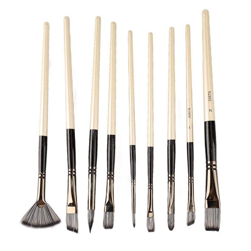 9pcs Gouache Watercolour Brushes Nylon Wool Rustproof Strong Water Absorption