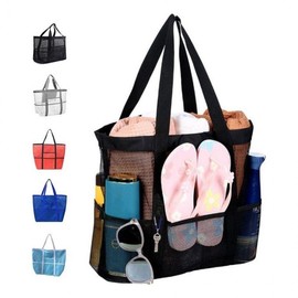 Multipurpose Mesh Sports & Beach Bag for Swimming, Yoga, Gym, Travel Storage Light Blue Tote Bag