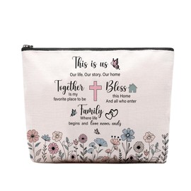 CEASQVAA Bless This Home Family Theme Gift Bag for Home Decor THIS IS US/TOGETHER/BLESS THIS HOME/FAMILY Makeup Cosmetic Bag Pouch for Women
