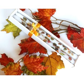 Decorative Hand Painted Taper Candles with Acorns and Fall Leaves Decor Autumn Thanksgiving Decorations Goddess Arts Collection